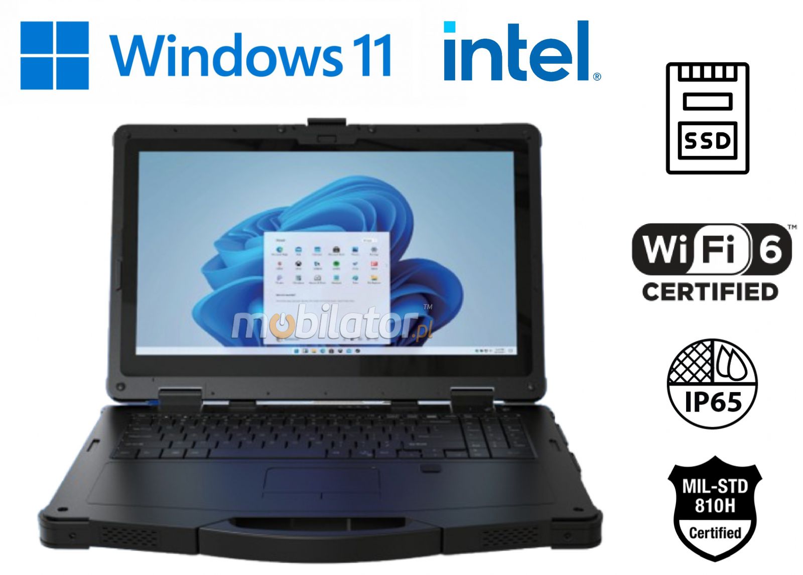 Emdoor X15A wstrzsoodporny przemysowy laptop Windows 11 IP65 Intel SSD